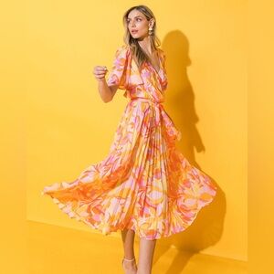 Flying Tomato Vibrant Pink and Orange Midi Dress
